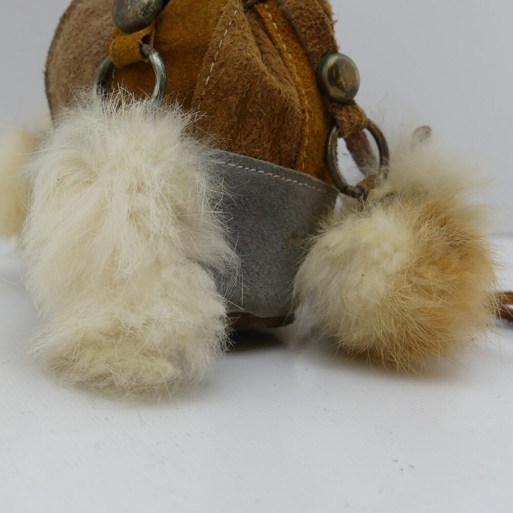 Vintage Rare 1960s 70s Handmade Leather Pouch Bag Boho Fur Trim Drawstring Purse - Picture 6 of 7